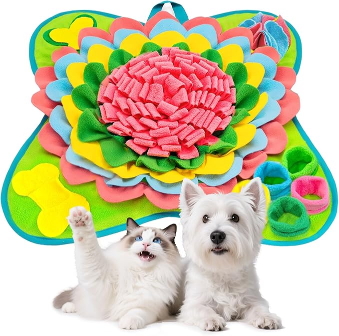 PETCARE Snuffle Mat for Dogs Interactive Enrichment Puzzle Toys for Small Medium Breed Dogs Cats Rabbits Cognitive Puppy Sniff Foraging Mats Mental Stimulation Treat Game Slow Feeder Mats, 19*19 inch