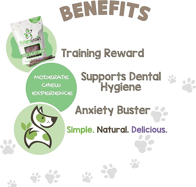 Nature Gnaws Beef Gullet Sticks for Dogs 5-6" (1Lb) - Natural Beef Jerky Stick Dog Chew Treats - Rawhide Free