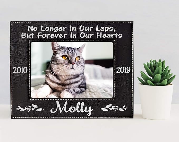 Stocking-Factory Personalized Cat Sympathy Gift Picture Frame Pet Loss Engraved (Gold or Silver) Photo Plaque In Loving Memory Beloved Dog