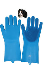 Pet Grooming Gloves - Hair Removal, Massage, and Bathing Shampoo Gloves in Blue