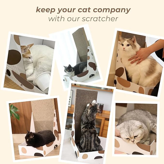 ComSaf Cat Scratching Board, Vertical Cat Scratcher for Indoor Cats, L Shaped Cat Wall Scratcher, Cardboard Cat Scratch Pad Lounger with Box Collecting Scraps, Protect Furniture Couch