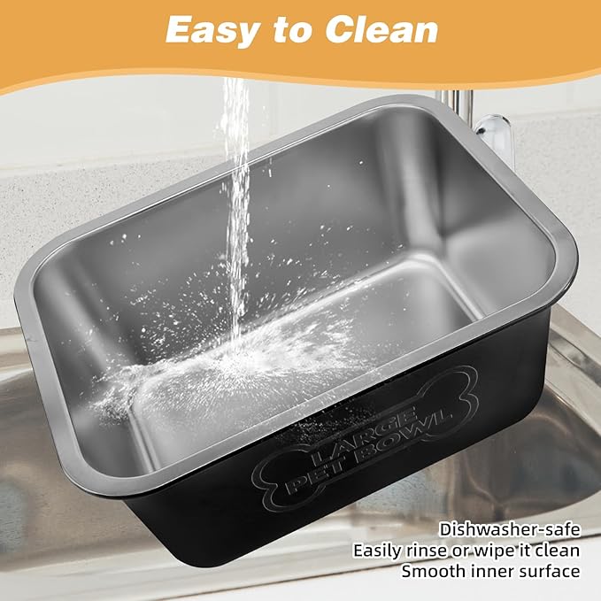 3 Gallons Large Dog Water Bowl, Stainless Steel Metal Dog Bowls, Large Capacity Pet Food Bowl Water Dish for Indoor and Outdoor Universal for Medium to Giant Dogs Black