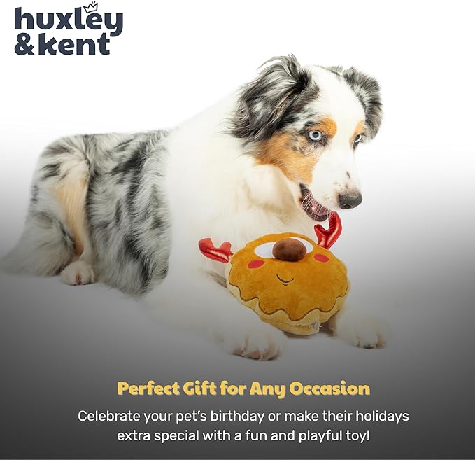 Huxley & Kent Funny Dog Toy w/Squeaker – Holiday Power Plush Squeaky Dog Toys for Small, Medium & Large Dogs – Soft Stuffed Animal for Indoor Play & Fetch - Gotta Dash Reindeer Cookie, Large