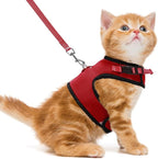 PUPTECK Soft Mesh Cat Vest Harness and Leash Set Puppy Padded Pet Harnesses Escape Proof for Cats Small Dogs, Red Small