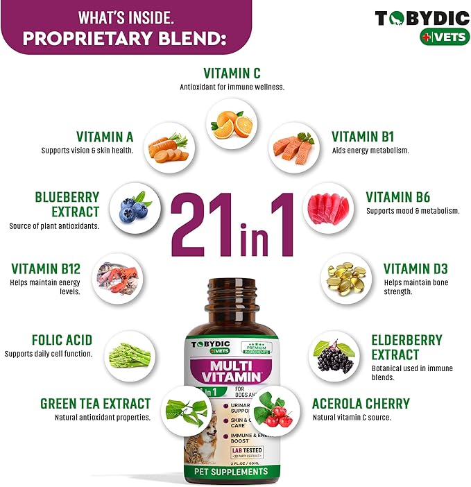 Cat & Dog Multivitamin 21 in 1 Pet Supplements with Cranberry & Glucosamine - Natural Medicine & Support for UTI, Urinary Tract, Bladder, Kidney, Skin Coat, Joints Treatment Made in USA