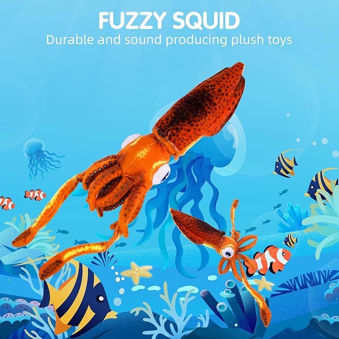 Cuttlefish Plush Dog Toy, Squeaky Toys for Large Dogs, Cute & Durable Dog Chew Toy, Ocean Animals Themed Indestructible Plush Toys Interactive, Simulation Squid for Small, Medium, Large Dogs