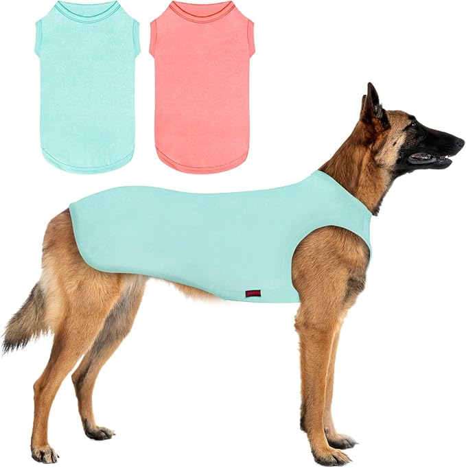 2 Pieces Shirts for Dog, Soft and Cool Dog T Shirt Vest Clothes, Breathable Pet Apparel Tank Top, Summer, Fall Doggy Sleeveless Sweatshirt for Medium Large Pets - Light Blue+Candy Pink (M)