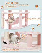 Taoqimiao Cat Tree, 68-Inch Cat Tree Cat Tower for Indoor Cats, Plush Multi-Level Cat Condo with 6 Scratching Posts, 2 Perches, 2 Caves,Hammock, 3 Pompoms,MS020SP Jelly Pink