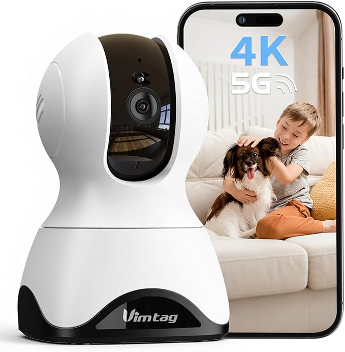 VIMTAG 4K UHD Pet Camera Indoor with Phone App, 360° Dog Camera with Speaker, Indoor Cameras for Home Security, 5G/2.4G WiFi, Motion Tracking&AI Detection, 2-Way Audio, Night Vision, SD/Cloud Storage