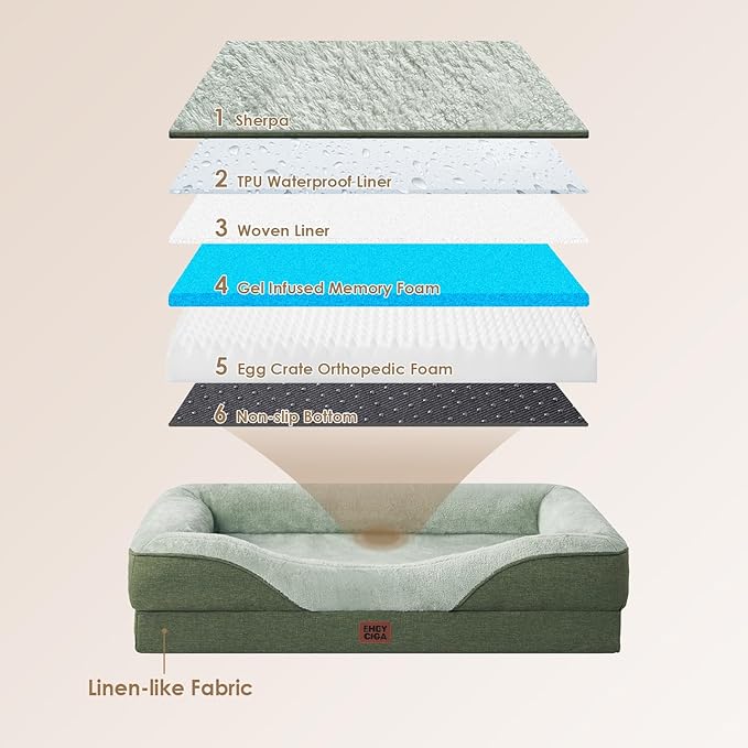 EHEYCIGA Memory Foam Dog Bed for Large Sized, Orthopedic Dog Sofa with Sides and Waterproof Liner, Washable Bolster Pet Couch with Removable Cover, 41x27x7.5 Inch, Green