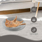 Enjoying Small Cat Bed Mat, 13.78" Round, Self Warming Cat Bed with Pillow Around, Dog Kitty Curling Sleep Cushion, Soft Cat Pad for Carrier/Crate, Rabbit Warm Bed, Antiskid Bottom, Small