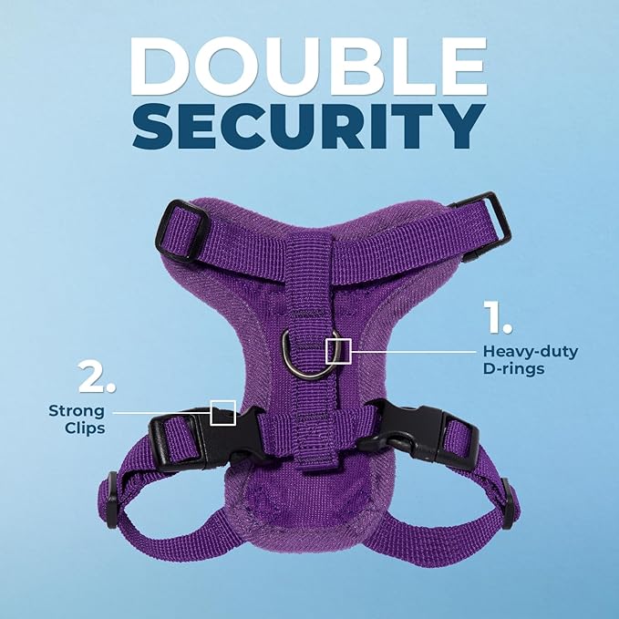 Voyager Escape-Proof Step-in Lock Cat Harness & 5ft Neoprene-Handle Leash Set All-Weather Mesh with Reflective Stitching for Small to Large Cats by Best Pet Supplies, Purple, XS