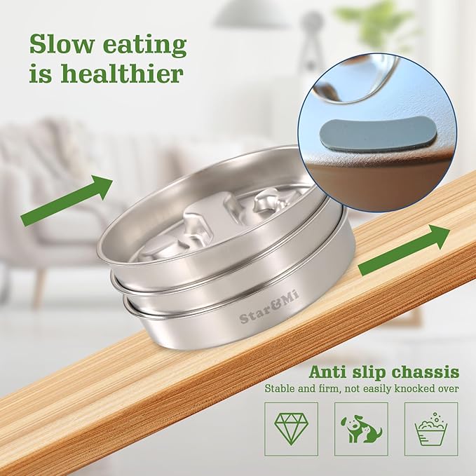 Stainless Steel Slow Feeder Dog Bowls – Non-Slip Metal Dog Bowl for Large & Medium Breeds, Puppy Puzzle Feeder – 2 Cup Capacity for Small to Big Pets – Durable Slow Feed Dog & Cat Food Dish