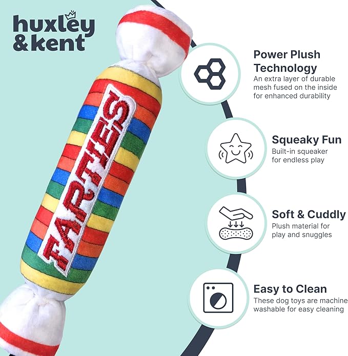 Huxley & Kent Funny Dog Toy w/Squeaker – Power Plush Squeaky Dog Toys for Small, Medium & Large Dogs – Soft Stuffed Animal for Indoor Play & Fetch - Farties, Large