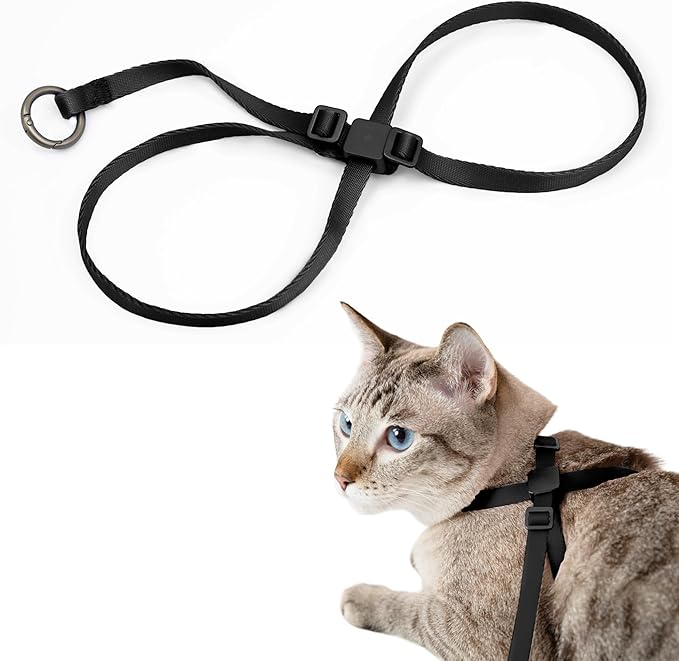 Cat Harness Escape-Proof Anti-Choking Adjustable Nylon Harness Lightweight with Anodized Aluminum Buckle, Ideal for Cats Outdoor Walking Training, IDA Award (Midnight Black, M (17.7"))
