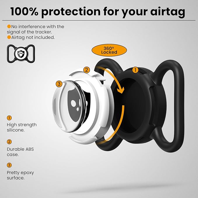 Waterproof AirTag Dog Collar Holder for Apple Tracker Black