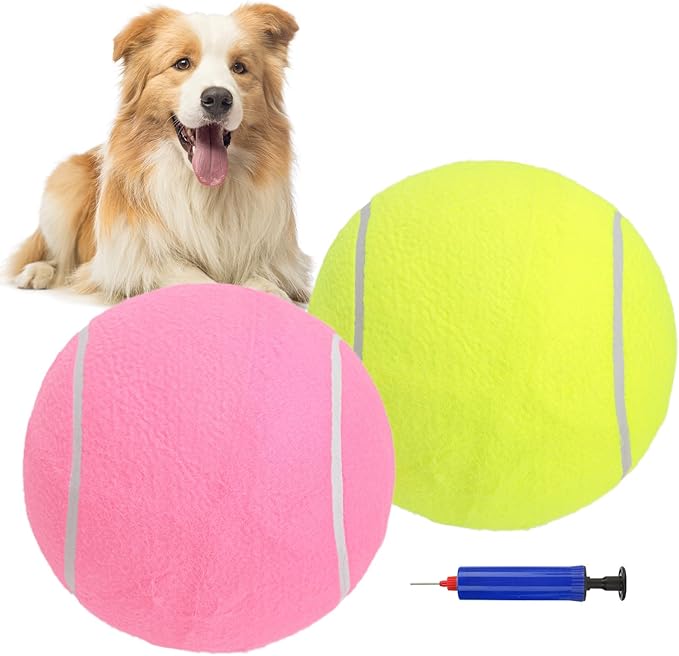 SCENEREAL Large Tennis Ball for Dogs, 2 Pack 9.5" Inflatable Dog Toy Balls for Large Medium Small Dogs Puppies, Funny Interactive Sports Ball for Indoor Outdoor Training Playing
