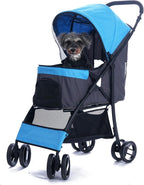 Sunny Sonny Foldable Jogger Pet Stroller with Weather Cover Storage Basket Pet Travel Carrier for S/M Dogs Cats up to 33lbs (Blue)