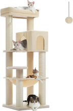 PETEPELA Cat Tree for Large Cats up to 30 lbs, 58" Heavy Duty Cat Tower with Reinforced Scratching Posts[ φ3.1”], Large Hammock, Spacious Condo & Top Perch, Sturdy Cat Furniture for Maine Coons, Beige