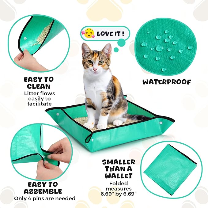 25 Pcs Disposable Travel Litter Box for Cat Dog Foldable Litter Box Collapsible Waterproof Pet Supplies for Kitten Indoor Outdoor, 19.69 x 19.69 Inch