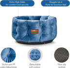 ClevaHome Deep Nest Cat Bed for Small Pets up to 15lbs - Round Cat Beds for Indoor Cats, Luxurious Velvet Feel, Extra High Sides, Machine Washable Comfort Pet Bed with Non-Slip Bottom (Steel Blue)