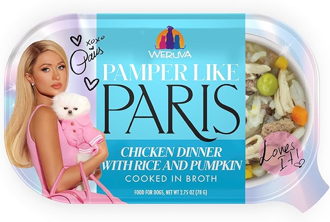 Weruva Paris Hilton Pamper Like Paris Natural Wet Dog Food, Chicken with Rice and Pumpkin, 2.75oz Cup (Pack of 10)