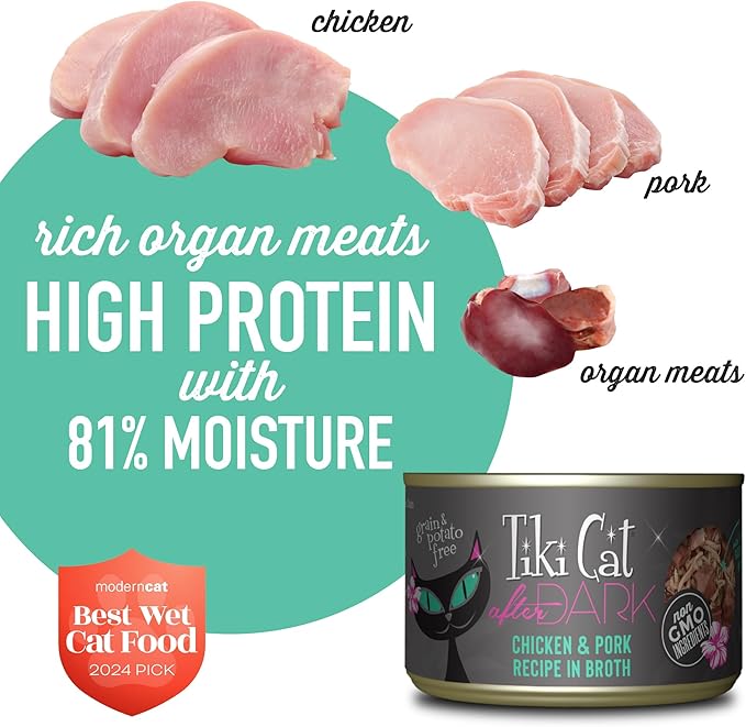 Tiki Cat After Dark, Chicken & Pork, High-Protein and 100% Non-GMO Ingredients, Wet Cat Food for Adult Cats, 5.5 oz. Can (8 Count)
