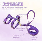 2 Pack Cat Harness and Leash Set with Collar, Escape Proof & Adjustable Kitten Harness for Small to Medium Cats, Walking & Travel Set (Black + Purple)