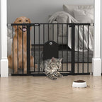 29.5"-51.5" Extra Wide Baby Gate with Cat Door for Stairs & Doorways - Auto-Close Metal Gate, Pressure Mounted, Easy Install 30.5" Tall, No Drilling - Dog Gate for Cats and Pets, Black