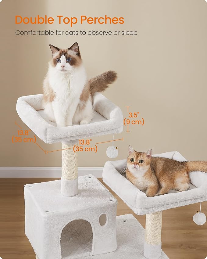 Feandrea Cat Tree, 56.3-Inch Cat Tower for Indoor Cats, Multi-Level Cat Condo with 11 Scratching Posts, 2 Perches, Cave, Hammock, Cream White UPCT015W02