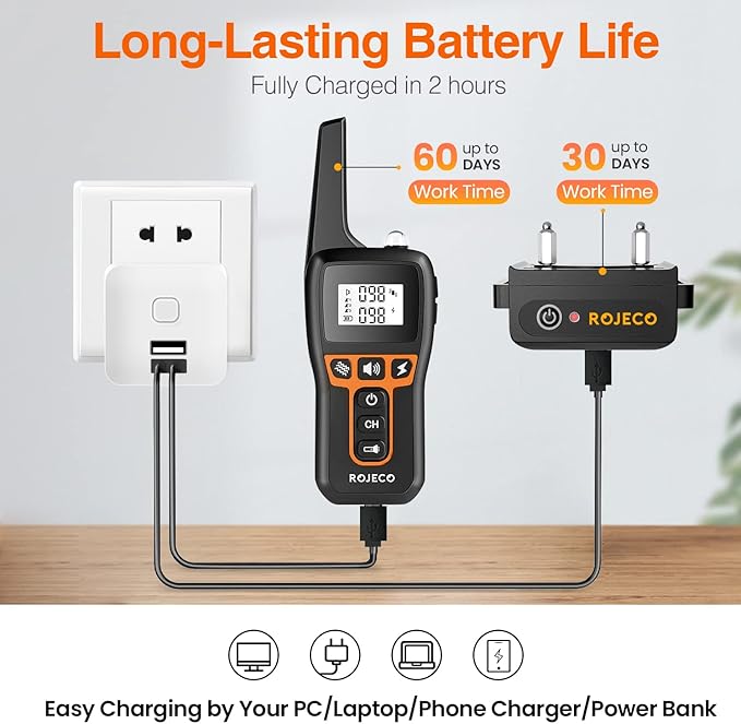 ROJECO Dog Training Collar with 3300FT Remote,IPX7 Waterproof Rechargeable Shock Collar for Large Medium Small Dogs,3 Safe Training Modes with Beep,Vibration and Shock,Adjustable Electronic Dog Collar