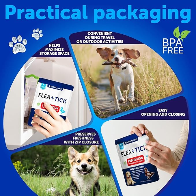 Flea and Tick Prevention for Dogs Chewables - Natural Flea Treatment Control - Supplement for Large & Small Dogs with Vitamins - Immune Support Chews - Puppy Pest Defense Oral Pills - 70 Soft Treats