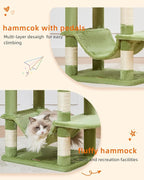 Taoqimiao Cat Tree, 61-Inch Cat Tower for Indoor Cats, Plush Multi-Level Cat Condo with 5 Scratching Posts, 2 Perches, 2 Caves, Hammock, 2 Pompoms, MS013SGR Green
