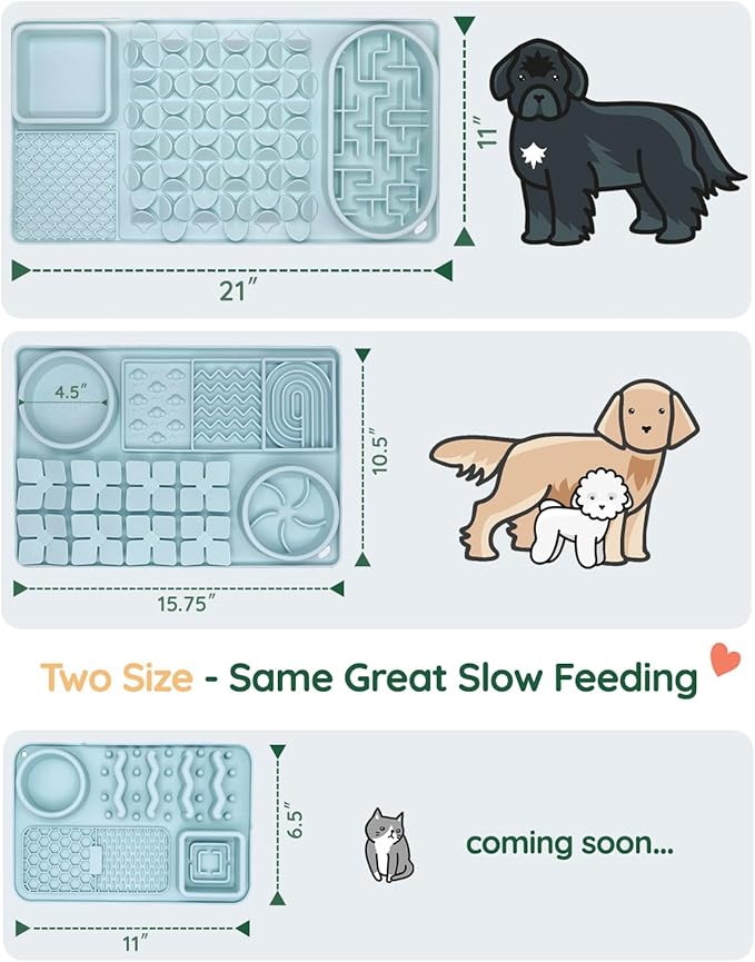 Slow Feeder Bowl for Dogs and Cats, Silicone Lick Mat & Snuffle Mat with Suction Cups - Interactive Puzzle Feeder, Slow Eating, Keep Busy and Reduce Vomiting (15.75" x 10.5" Mint Green)