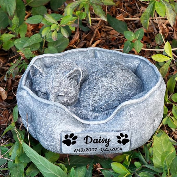 Cat Memorial Stones Garden Statues Engraved with Name, Personalized Pet Memorial Stones for Cat Headstones Grave Markers Tombstones Sympathy Gifts Loss Gifts Outdoors