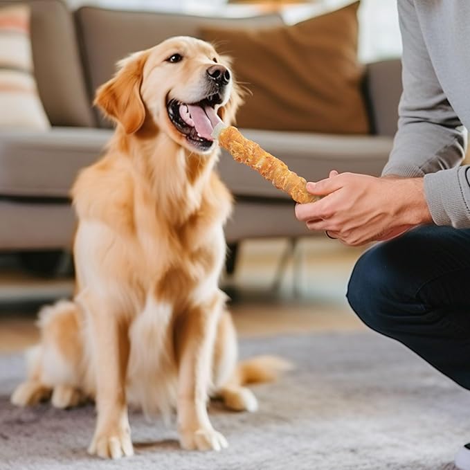 MON2SUN Dog Treats, 9 Inch Chicken Wrapped Rawhide Rolls Snacks, Teeth Cleaning and Long Lasting Chews for Medium and Large Dogs, 23.28oz (6 Count-Pack of 1)