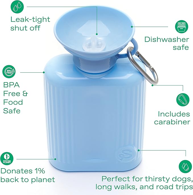 Springer Dog Water Bottle | Portable Travel Water Bottle Dispenser for Dogs | Dog Gift Seen on Oprah's Favorite Things, Shark Tank | Leak-Proof Bottles Fill Bowl with Water | BPA-Free 44oz Sky Blue