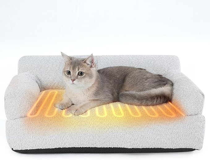 Thirdream Heated Cat Couch Bed for Indoor Pet Cats,Orthopedic Furniture, Warming & Heating PET Chair, Cat Beds Fabric, Anti-Slip Bottom, Washable Cover, Cute & Large Size