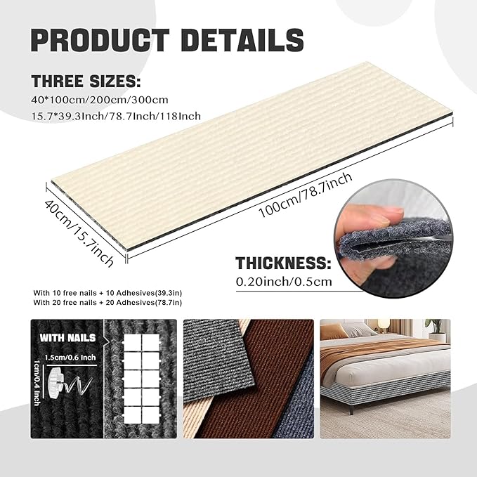 Cat Scratch Couch Furniture Protector, Adhesive Cat Scratch Pad Deterrent for Furniture, DIY Climbing Cat Scratcher Couch Protector from Cat Claws Scratching for Indoor (OffWhite, 39.3x15.8Inch)