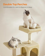 Feandrea Cat Tree, 56.3-Inch Cat Tower for Indoor Cats, Multi-Level Cat Condo with 4 Scratching Posts, 2 Perches, Hammock, Cave, Beige UPCT161M01