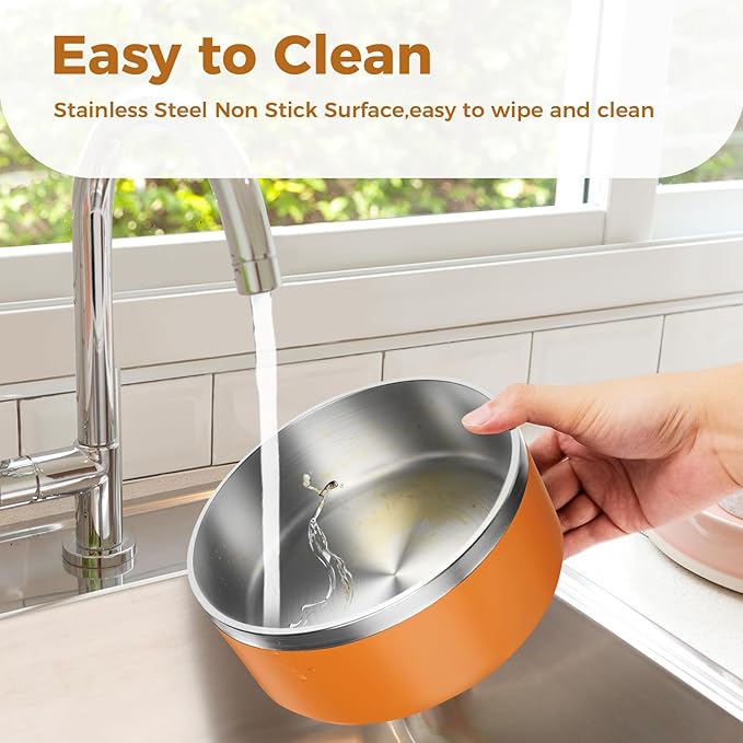 LIHONG Stainless Steel Dog Bowls for Large Dogs,Dog Food Water Bowls with Non Slip Rubber Bottom,Pet Feeding Bowl,Double Wall Insulated,Rustproof(64oz,Orange)