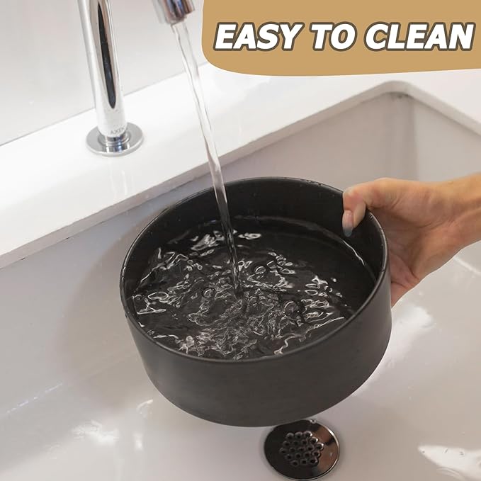 Raised Ceramic Dog Bowl Set - Elevated Dog Bowls with Non Slip Bamboo Stand, Food and Water Bowl Set for Small and Medium Breed Dogs, Pet Bowls, Weighted Dogs Dishes (6'', 2 * 30OZ, Black)