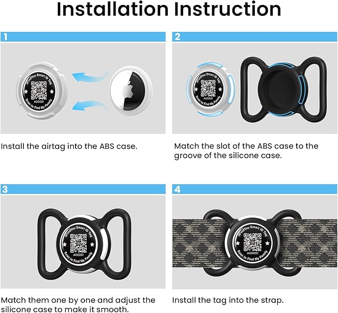 Waterproof AirTag Dog Collar Holder for Apple Tracker QR Code Case Black