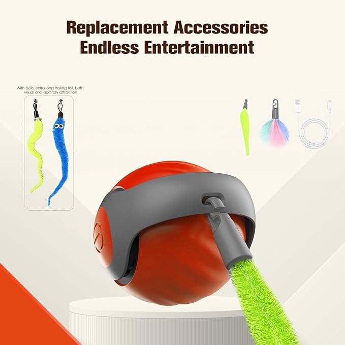 2025 New Upgrade Speedy Tail Cat Toy, Smart Interactive Pet Toys Comes with 4 Tails, Reinforced Version of The Cat Toys Balls, Two Speed Adjustment (Orange)