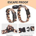 SCENEREAL Adjustable Cat Harness and Leash Set with AirTag Holder, Escape-Proof Design for Small to Large Cats, Lightweight Soft Travel Harness, Khaki Leopard