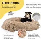 Best Friends by Sheri Bundle Set The Original Calming Shag Donut Cuddler Cat and Dog Bed + Pet Throw Blanket Taupe Large 36" x 36"