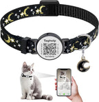 Upgraded Version - Cat Collar Stars and Moon, Solid & Safe, Pet Collar, Breakaway Cat Collar, Smart ID tag.Real-time scan alerts | Shareable Pet Profile | No Subscription or fees(Black)
