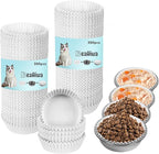 Disposable Cat Food Bowl Set (600 Pcs Small Paper Bowls + 4 Pcs Stainless Steel Pet Bowls) Dog Disposable Bowls Disposable Cat Plates for Wet Food Pet Food Bowl for Pet Feeding Station(White)