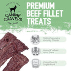 Canine Cravers Single Ingredient Dog Treats – Premium Beef Fillets - Human Grade Air Dried Hypoallergenic Pet Food – Grain, Gluten, and Soy Free – 100% All Natural - 5.3 oz