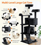 Made4Pets Cat Tree Tower 56" Cat Tower for Indoor Cats Kitten Tree Multi-Level Cat Tree with 2 Condo Furniture Activity Center with Scratching Posts Funny Toys (Black)
